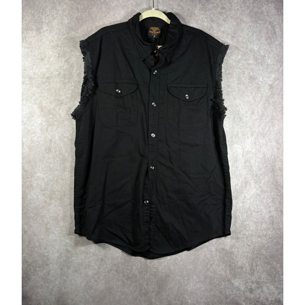Milwaukee Leather Vest Men Size XL Black Cotton Sleeveless Frayed Biker Moto NEW